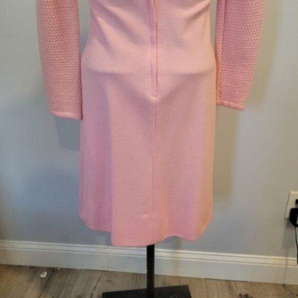 Vintage Jonathan Logan 60's Wool Knit Long Sleeve Dress Pink - Picture 7 of 9